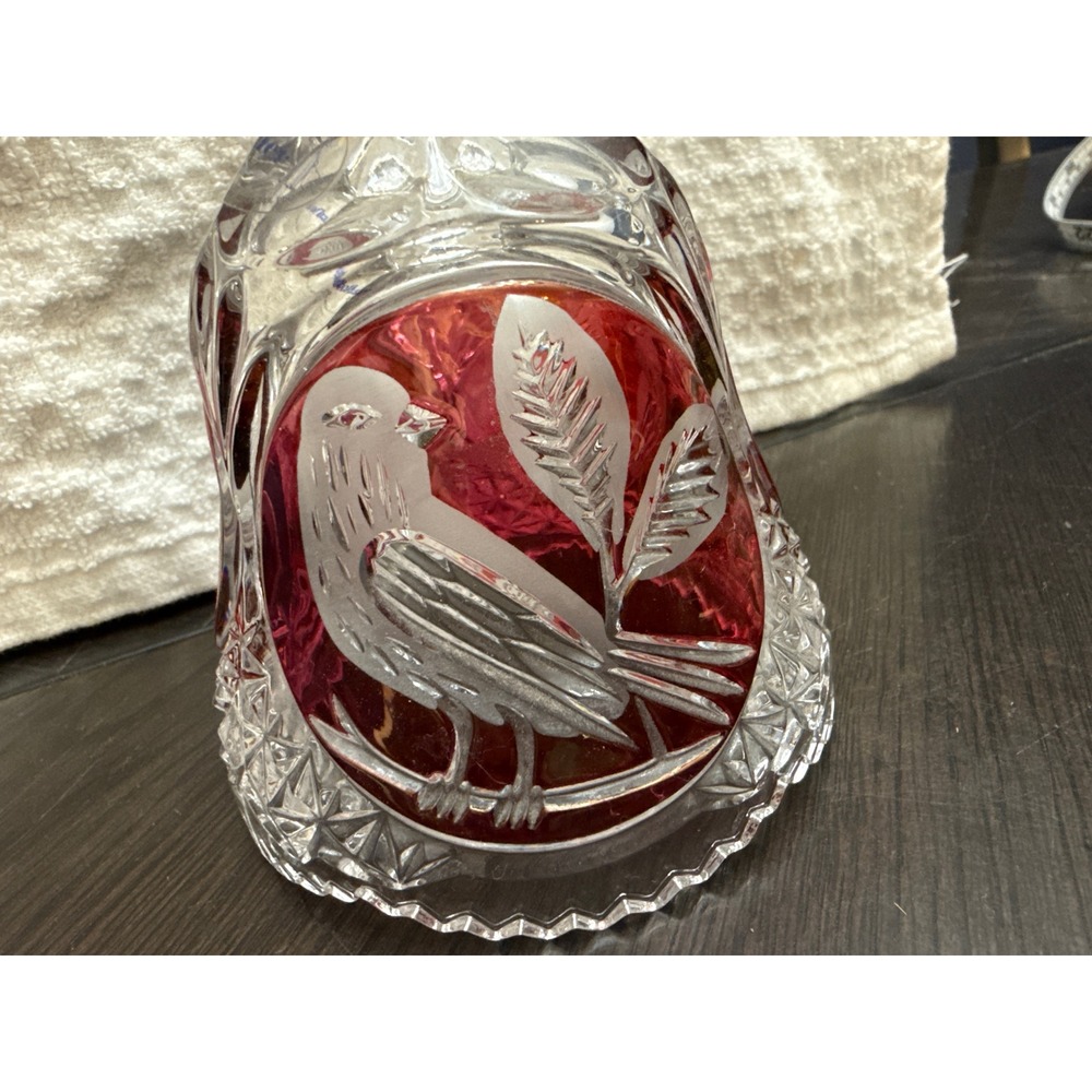 Hofbauer Byrdes Crystal Bell Ruby Flash Bird Red Cut To Clear German Glass